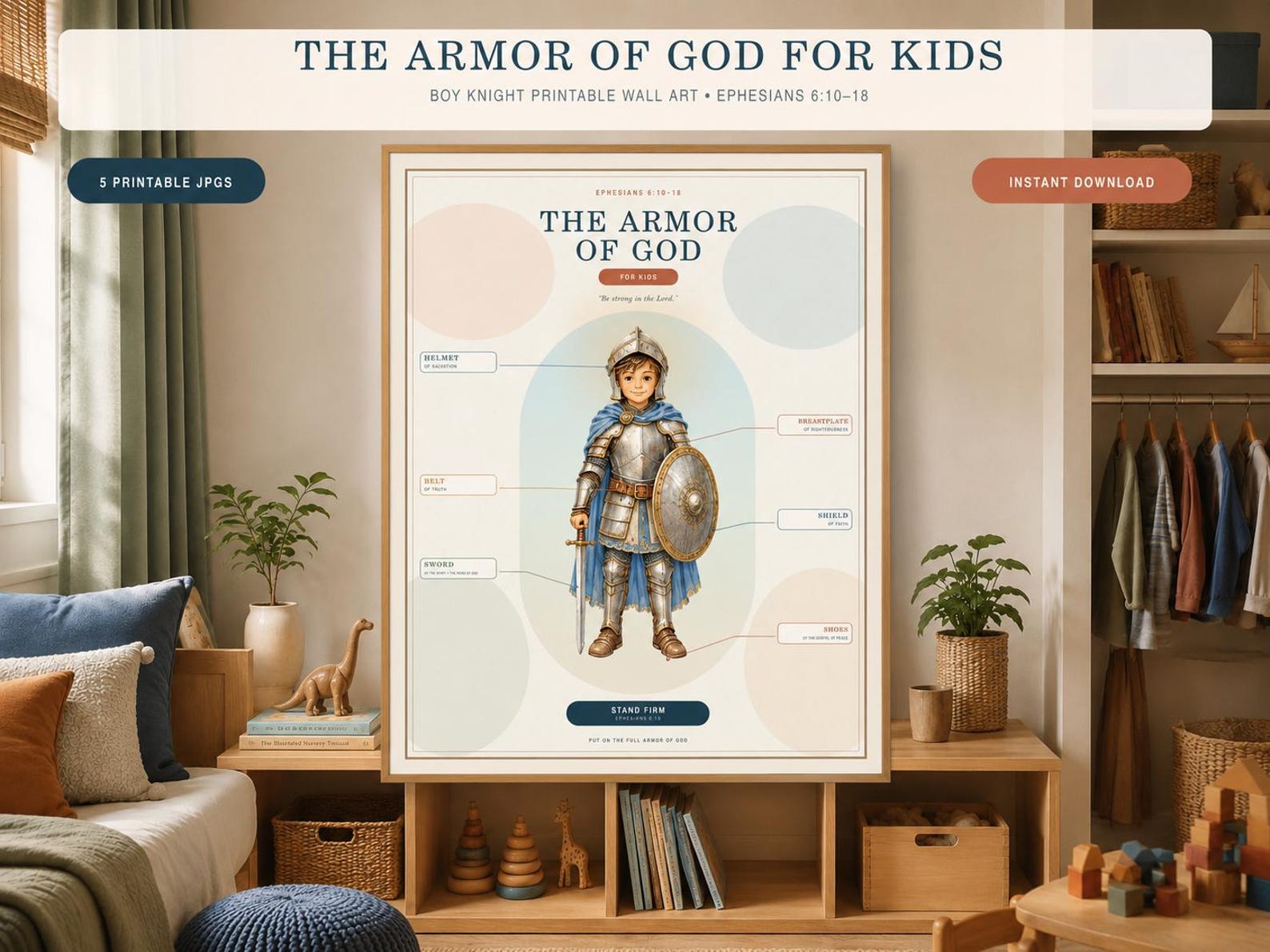Armor of God Kids Wall Art, a Christian digital printable from the Armor of God collection by Thanks Lord Jesus