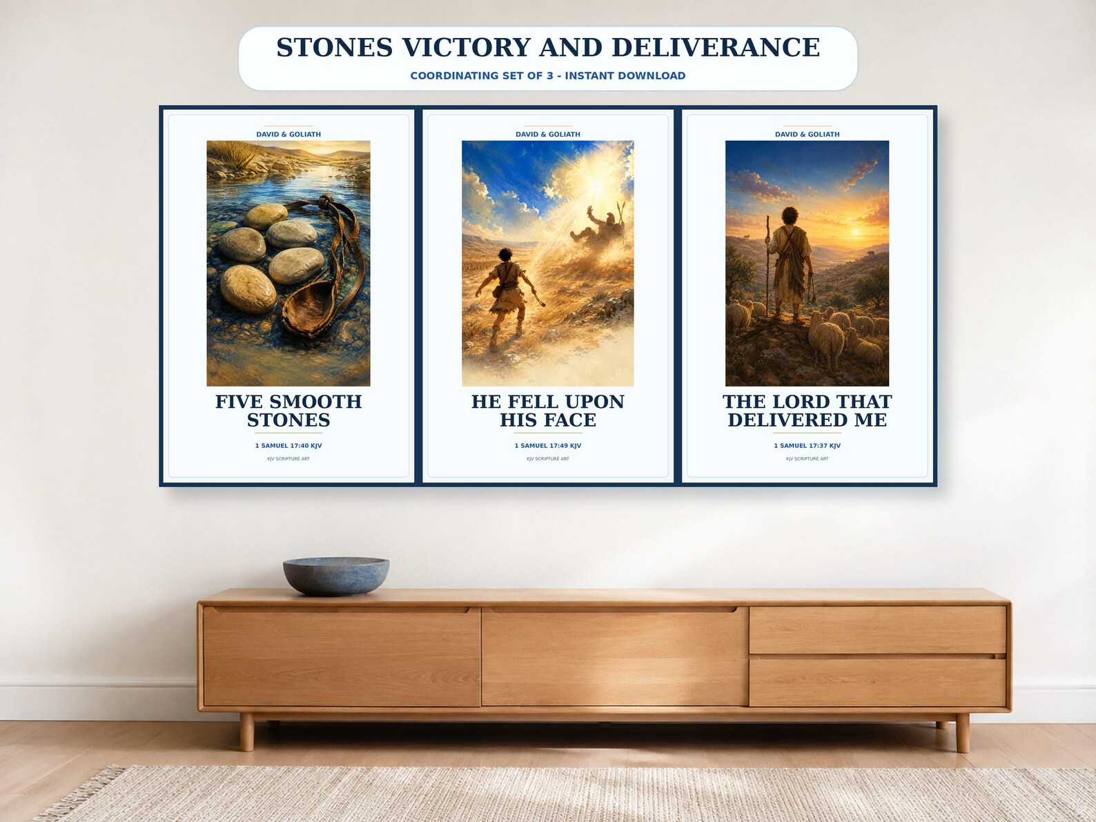 Stones Victory and Deliverance Set of 3, a Christian digital printable from the David & Goliath collection by Thanks Lord Jesus