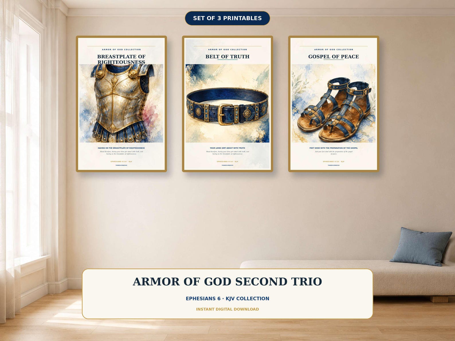 Armor of God Wall Art Set of 3 Christian printable wall art Armor of God Wall — Breastplate Belt, a Christian digital printable from the Armor of God collection by Thanks Lord Jesus