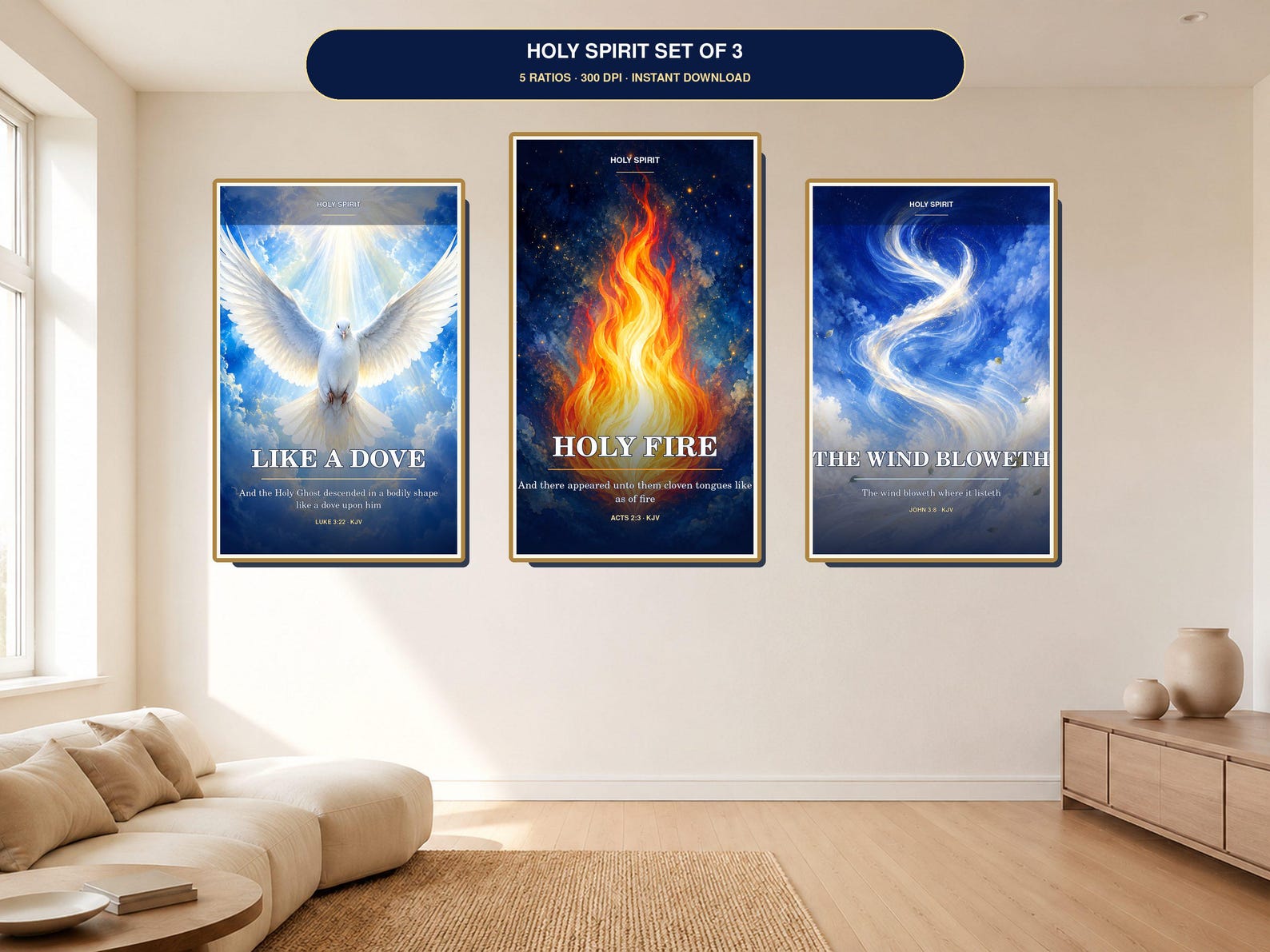 Holy Spirit Wall — Dove Fire Wind KJV, a Christian digital printable from the Holy Spirit collection by Thanks Lord Jesus