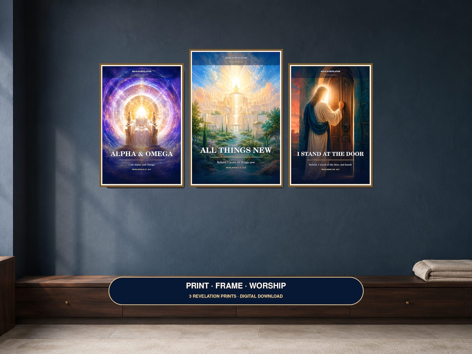Revelation Throne and Promise Wall Art Set of 3 Christian printable wall art Revelation Throne and Promise Wall Art Set of 3, a Christian digital printable from the Jesus Christ collection by Thanks Lord Jesus