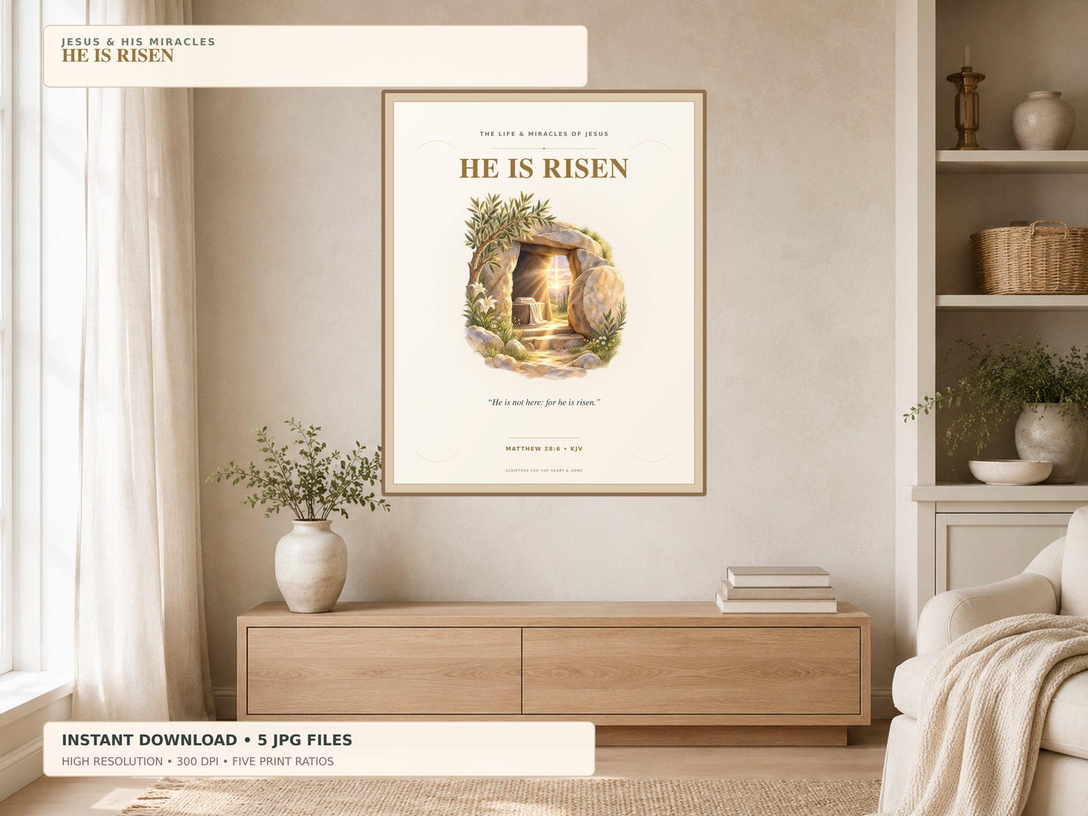 He Is Risen Printable Wall Art, a Christian digital printable from the Jesus Christ collection by Thanks Lord Jesus