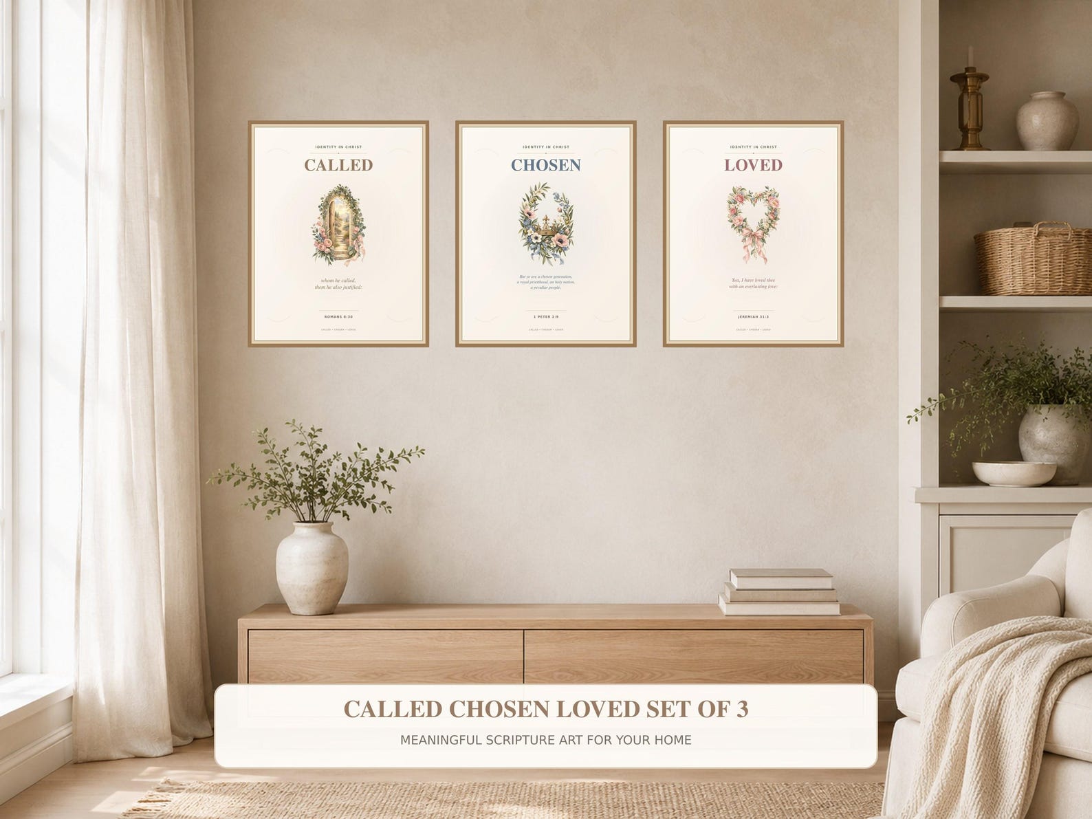 Called Chosen Loved Wall Art Set, a Christian digital printable from the Identity in Christ collection by Thanks Lord Jesus
