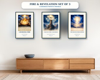 Prophetic Christian Wall Art Set of 3, Fire in My Bones Watchman Open Heavens Prints