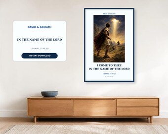 In the Name of the Lord Wall Art, 1 Samuel 17:45 KJV Printable, David and Goliath Christian Decor, Digital Download