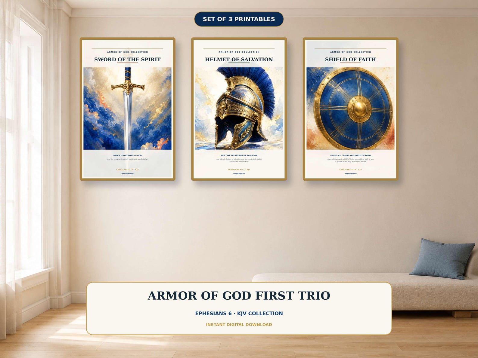 Armor of God Wall — Sword Helmet Shield, a Christian digital printable from the Armor of God collection by Thanks Lord Jesus