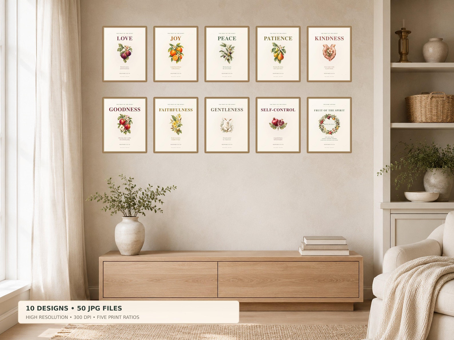 Fruit of the Spirit Printable Set of 10 Christian printable wall art Fruit of the Spirit Printable Set of 10, a Christian digital printable from the Fruits of the Spirit collection by Thanks Lord Jesus