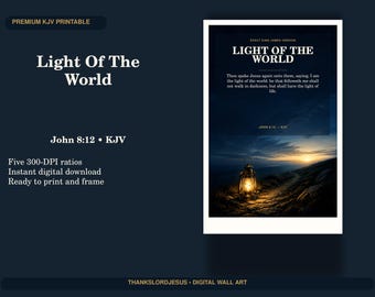 Wandbild „Licht der Welt“, Johannes 8,12 (Lutherbibel) – Leuchtendes christliches Druckmotiv