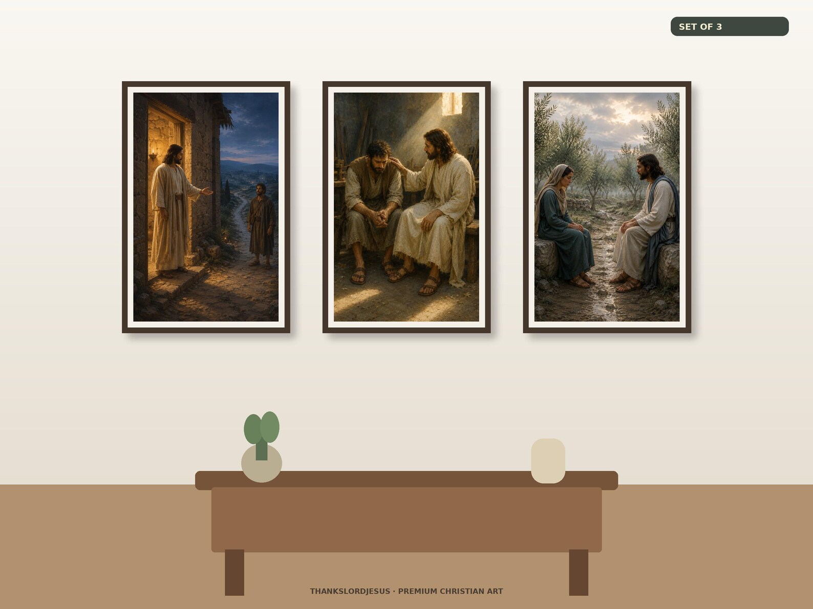 Come Unto Me Comfort Collection Set of 3 premium Christian wall art bundle displayed as a clean gallery with all 3 included artworks visible.