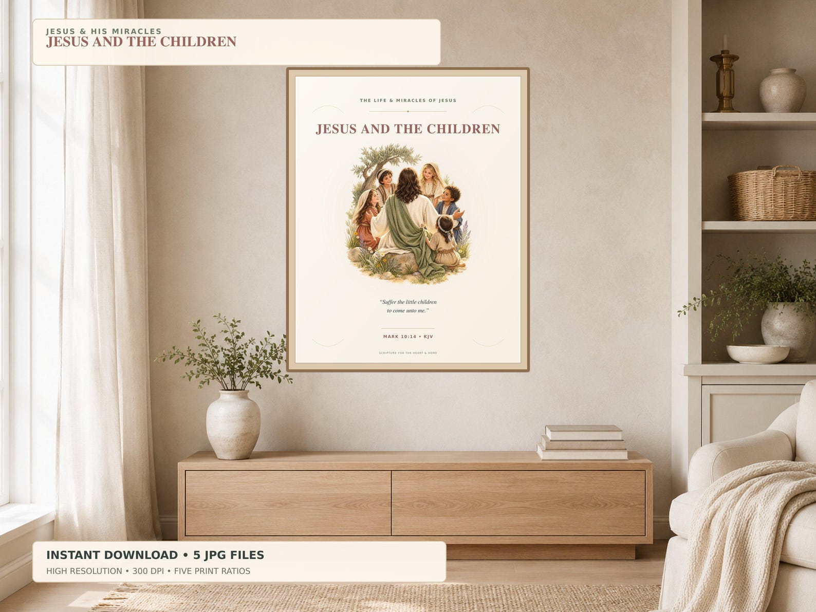 Jesus and Children Printable Wall Art, a Christian digital printable from the Jesus Christ collection by Thanks Lord Jesus