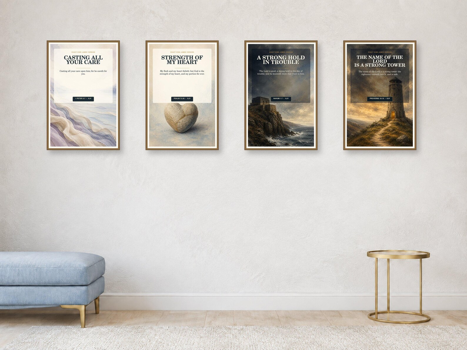 Comfort and Protection Wall Art Set of 4, KJV Prints showing all 4 included Christian printable designs.
