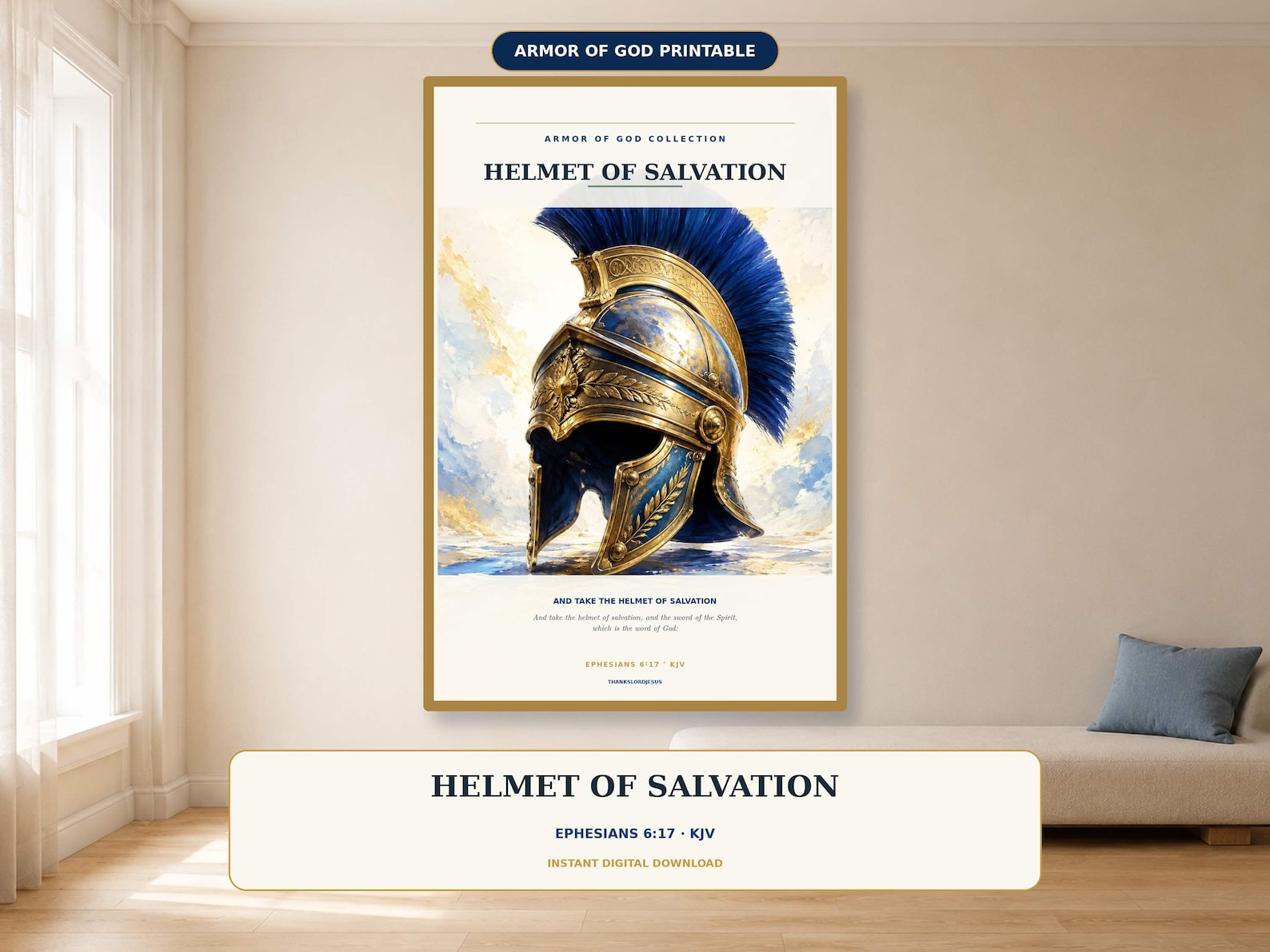 Helmet of Salvation Wall Art, a Christian digital printable from the Armor of God collection by Thanks Lord Jesus