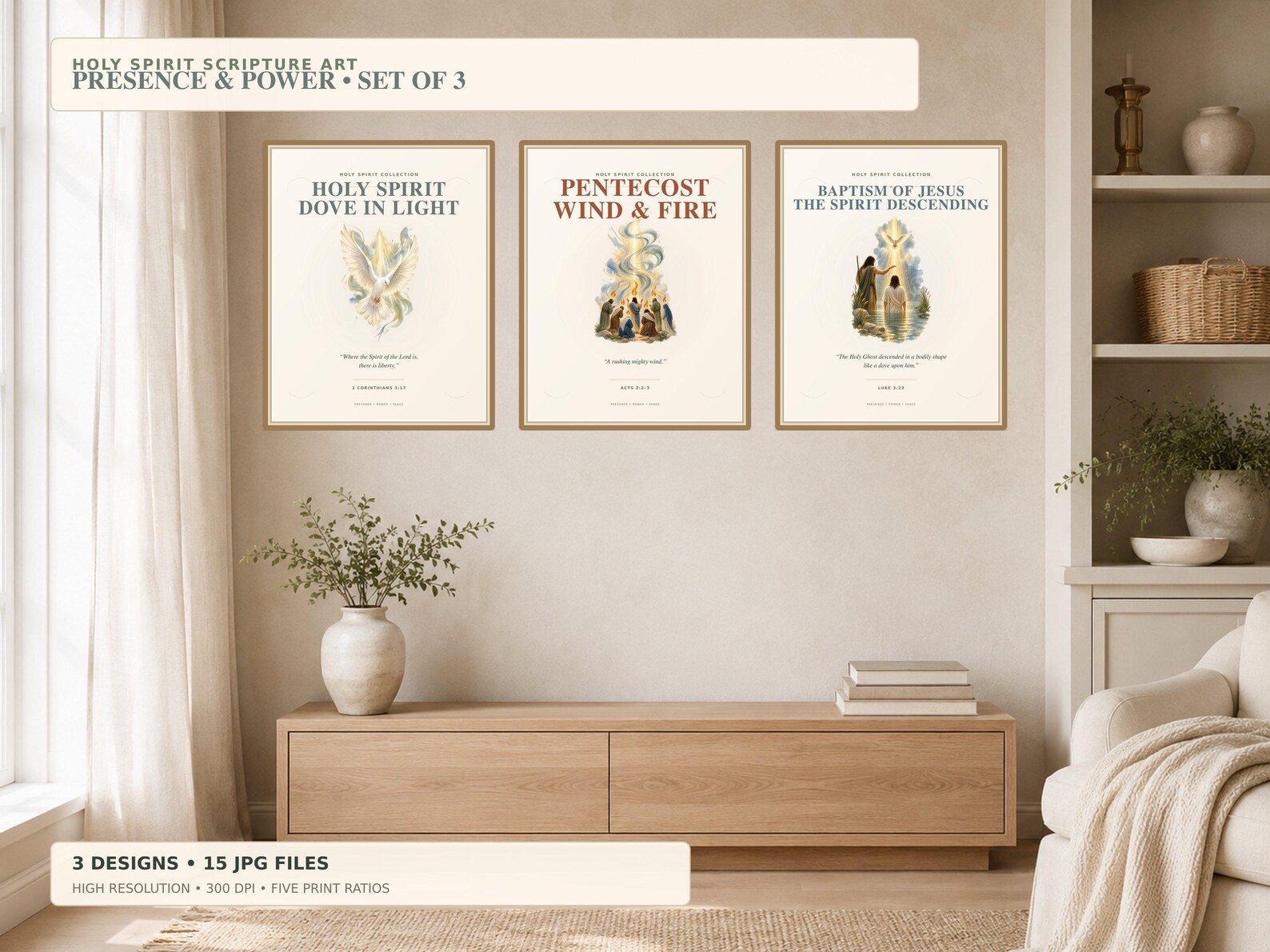 Holy Spirit Wall Art Set of 3 Christian printable wall art Holy Spirit Wall — Dove Pentecost, a Christian digital printable from the Holy Spirit collection by Thanks Lord Jesus