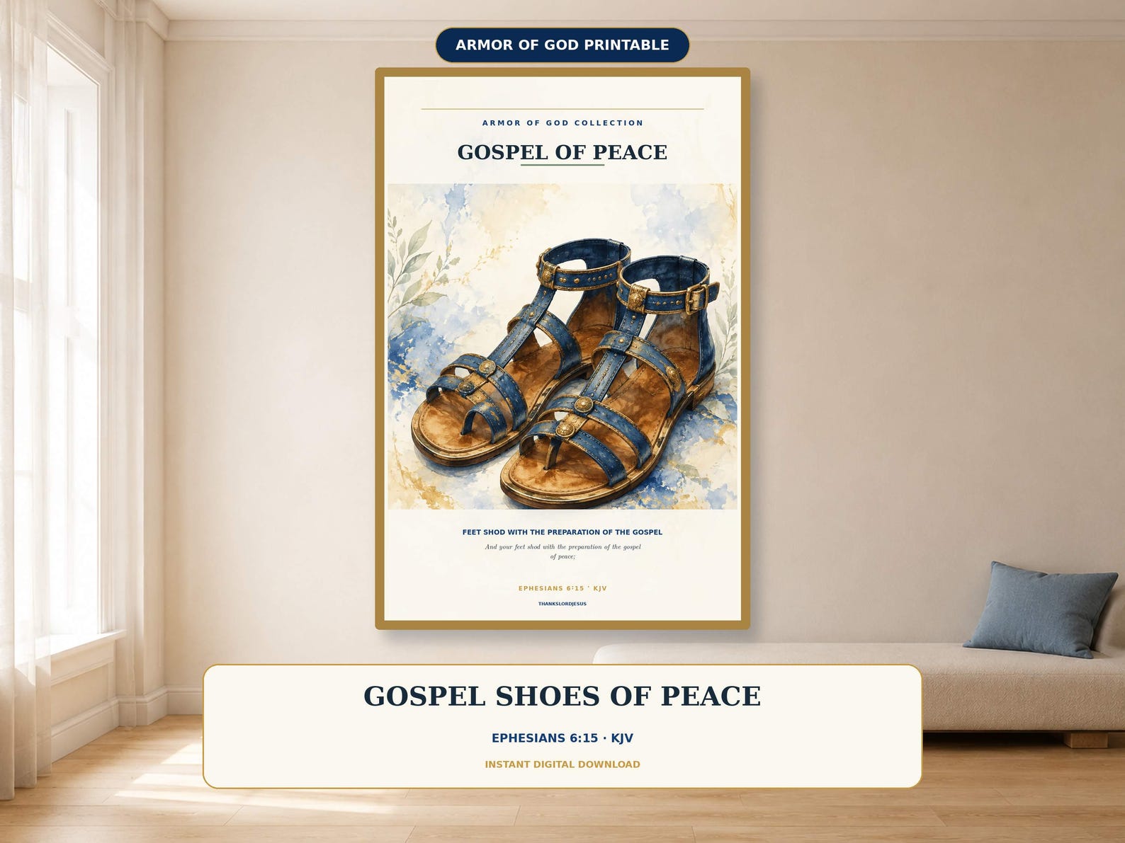 Gospel Shoes of Peace Wall Art, a Christian digital printable from the Armor of God collection by Thanks Lord Jesus