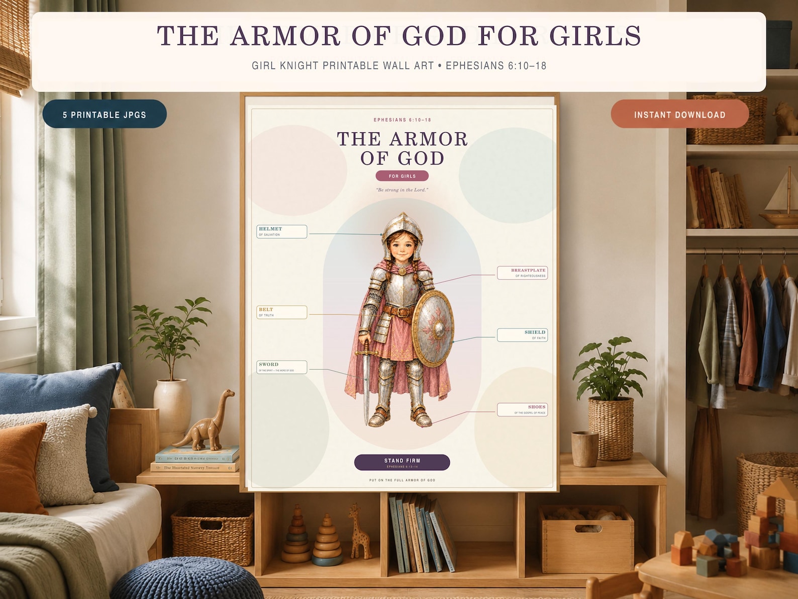 Armor of God for Girls Wall Art Christian printable wall art Armor of God for Girls Wall Art, a Christian digital printable from the Armor of God collection by Thanks Lord Jesus