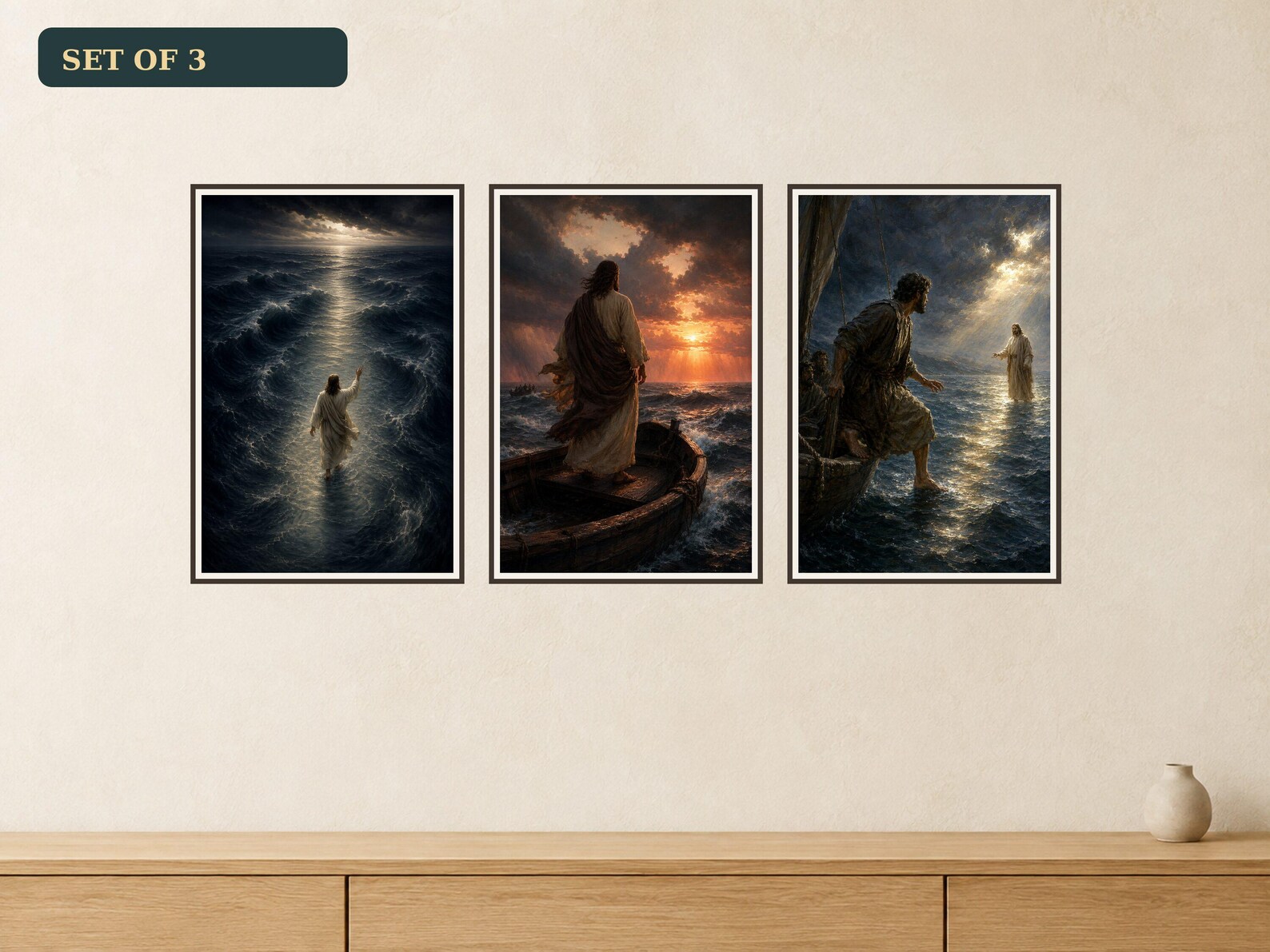 Faith Over Fear Sea Set of 3 premium Christian wall art bundle displayed as a clean gallery with all 3 included artworks visible.