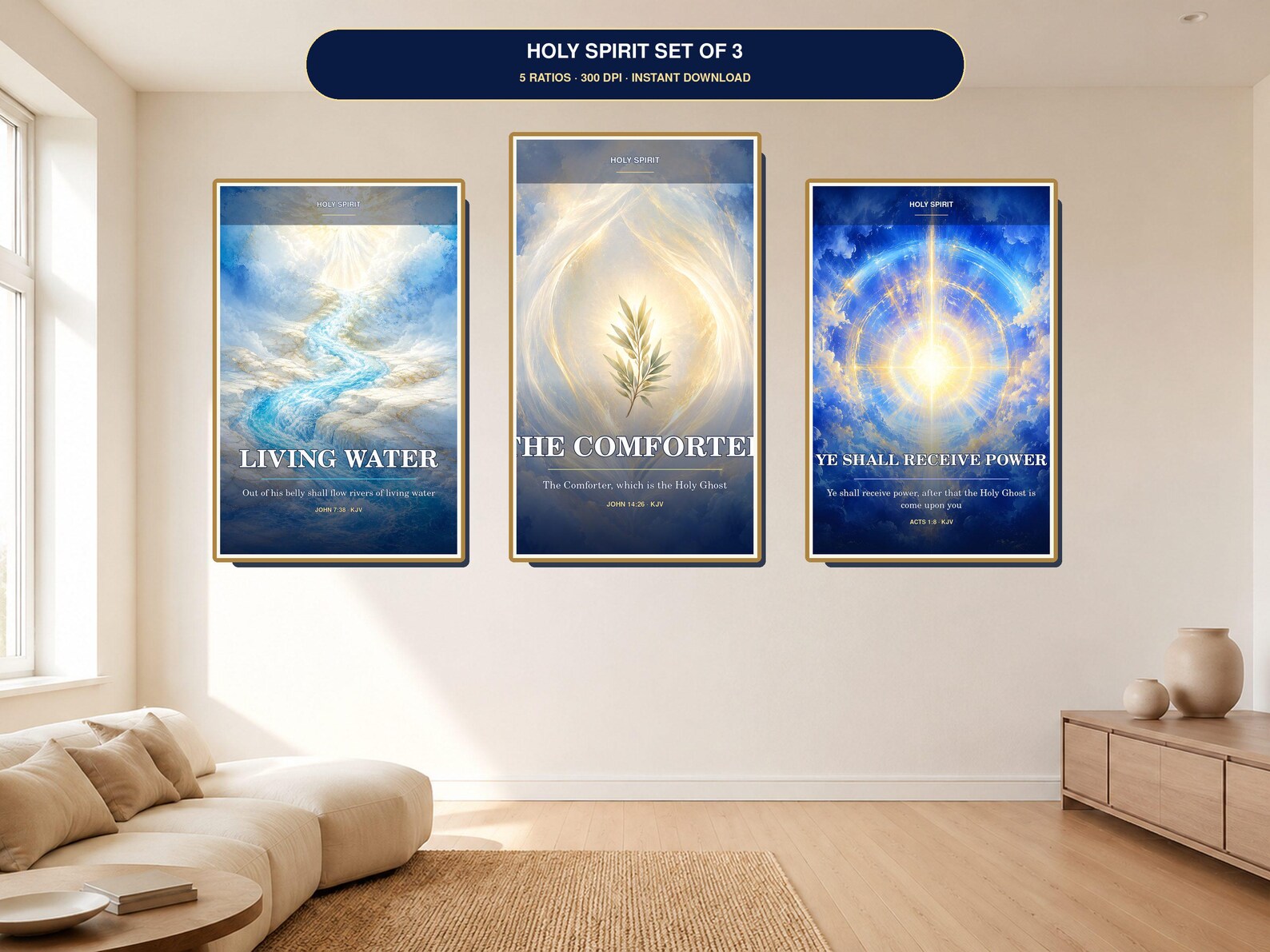 Holy Spirit Printable Wall Art Set of 3, a Christian digital printable from the Holy Spirit collection by Thanks Lord Jesus