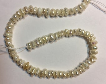 Keshi Button style lake Pearls. Center drilled. 7” Strand. 5 x 4 x 3mm average.