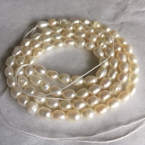 Pearls. Rice Shape Pearls. 16” strand. 5 x 3.5mm