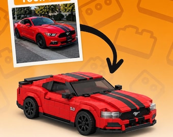 Custom Brick Car Model from Photo, Personalized Building Kit with License Plate