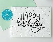 Happy Birthday Printable Card Black and White