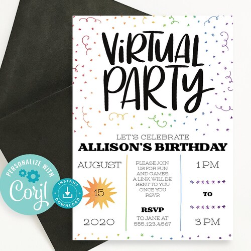 Virtual Birthday Party Invitation Virtual Party Invitation Etsy