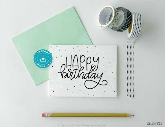 happy birthday printable card black and white etsy