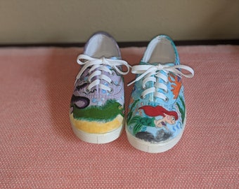 Under the Sea...Little Mermaid hand painted canvas shoes, youth size 3