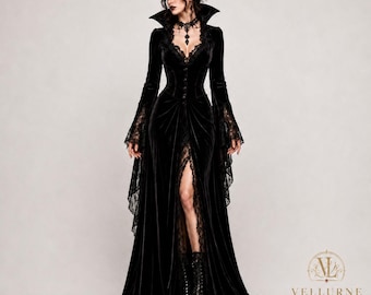 Vampire Queen Costume, Gothic Victorian Velvet Dress, Dracula Bride Inspired Gown, Halloween Cosplay, Dark Romance Vampire Ball Gown