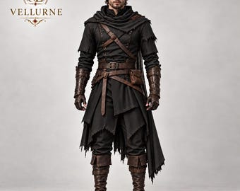 Hooded Ranger Outfit, Medieval Rogue Costume, Fantasy Warrior Set, Leather LARP Armor, Ranger King Inspired Cosplay, Vellurne Duskwarden