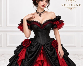 Bloodrose Masquerade Gown, Vampire Victorian Corset Ball Dress, Halloween Costume, Dark Romance Formalwear, Lucy Westenra Inspired