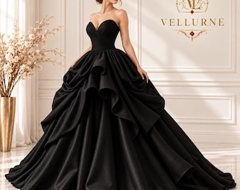 Noiravelle Eclipse Gown, Black Gothic Ball Gown, Morticia Inspired Prom Dress, Dark Romance Evening Gown, Vampire Masquerade Dress for Women