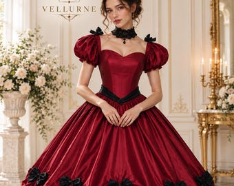 Velmora Crimson Nocturne Gown, Victorian Vampire Ball Gown, Gothic Masquerade Dress, Carmilla Inspired Costume, Halloween Cosplay