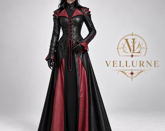 Vespera Bloodthorn Leather Corset Dress, Gothic Vampire Gown, Dark Fantasy Cosplay Costume, Victorian LARP Outfit, Halloween Dress