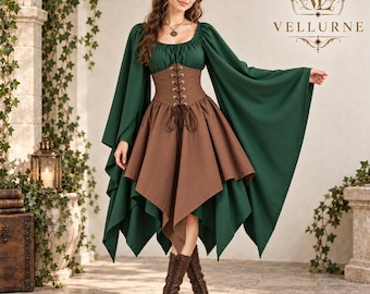 Eirwyn Shieldmaiden Dress, Women's Viking Medieval Dress, Renaissance Corset Costume, Ren Faire LARP Outfit, Lagertha Inspired Fantasy Gown