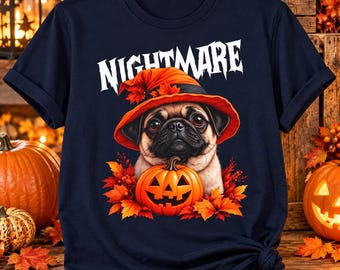 Halloween shirt met mopshond, griezelig mopshond T-shirt, grappig Halloween T-shirt met hond, pompoen honden shirt