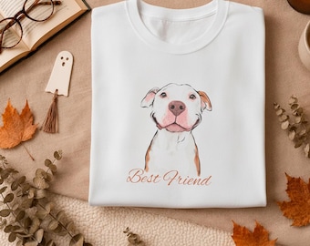 T-shirt met lachend pitbullgezicht, aquarelportret, T-shirt voor vrienden