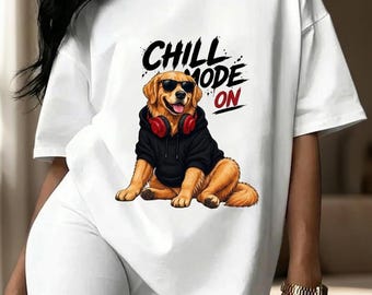 Chill Mode Golden Retriever T-shirt, T-shirt met hondenzonnebril, cadeau voor dierenliefhebbers