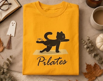 T-shirt met kattenpilates, grappig pilates-T-shirt met kat, yoga-T-shirt met kat, cadeau voor kattenliefhebbers, T-shirt voor pilatesliefhebbers