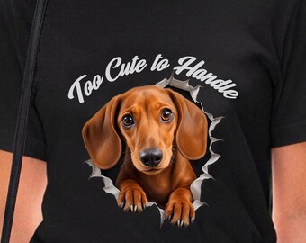 T-shirt met teckelprint, T-shirt met worsthondje, unisex kleding met dierenprint, Bella Canvas 3001