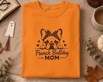 French Bulldog Mom T-Shirt | Hand-Drawn Frenchie Illustration, Vintage Cotton Tee