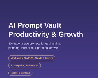 Pacchetto di spunti per la produttività basato sull'intelligenza artificiale, 80 spunti per la scrittura di un diario e la definizione degli obiettivi (download digitale)