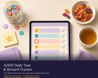 Strumento di monitoraggio delle attività per persone con ADHD, sistema di ricompense ludico, tabella di motivazione a punti (download digitale)