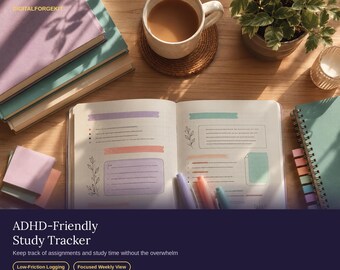 ADHD-Friendly Study Planner, Low-Stress Assignment Tracker (Digital Download)