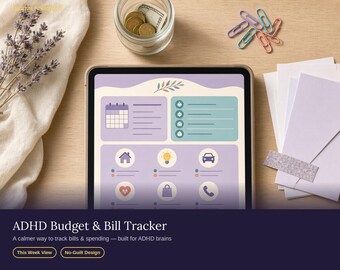 Gestore di budget e bollette per persone con ADHD, pianificatore finanziario a basso stress (download digitale)