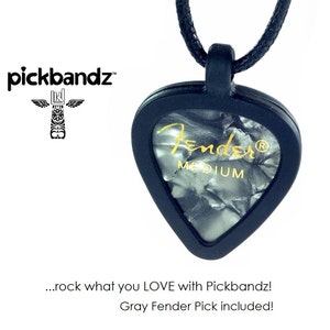 Guitar Pick Necklace by Pickbandz - Personalize by Popping in Your Favorite Pick!  GRAY Fender Pick included!