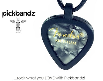 Guitar Pick Necklace by Pickbandz - Personalize by Popping in Your Favorite Pick!  GRAY Fender Pick included!