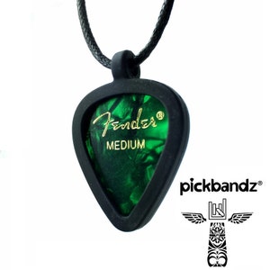 Guitar Pick Necklace by Pickbandz - Personalize by Popping in Your Favorite Pick!  Green Fender Pick included!