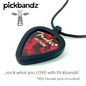 Guitar Pick Necklace by Pickbandz - Personalize by Popping in Your Favorite Pick!  RED Fender Pick included!