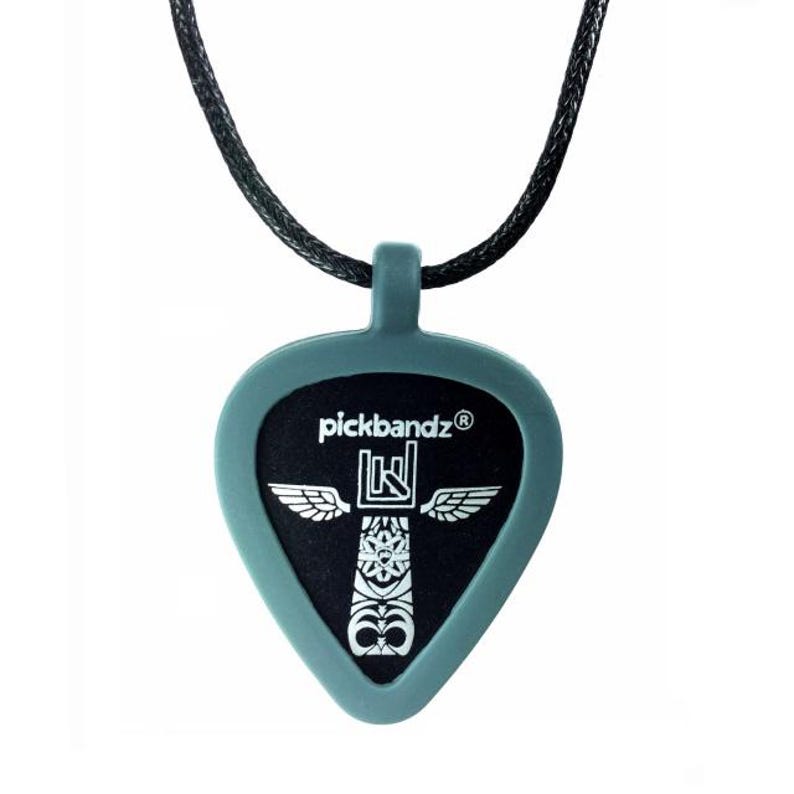 Guitar Pick Holder Necklace • Silicone Pendant • Wearable Pick Holder • Pickbandz Timberwolf Gray